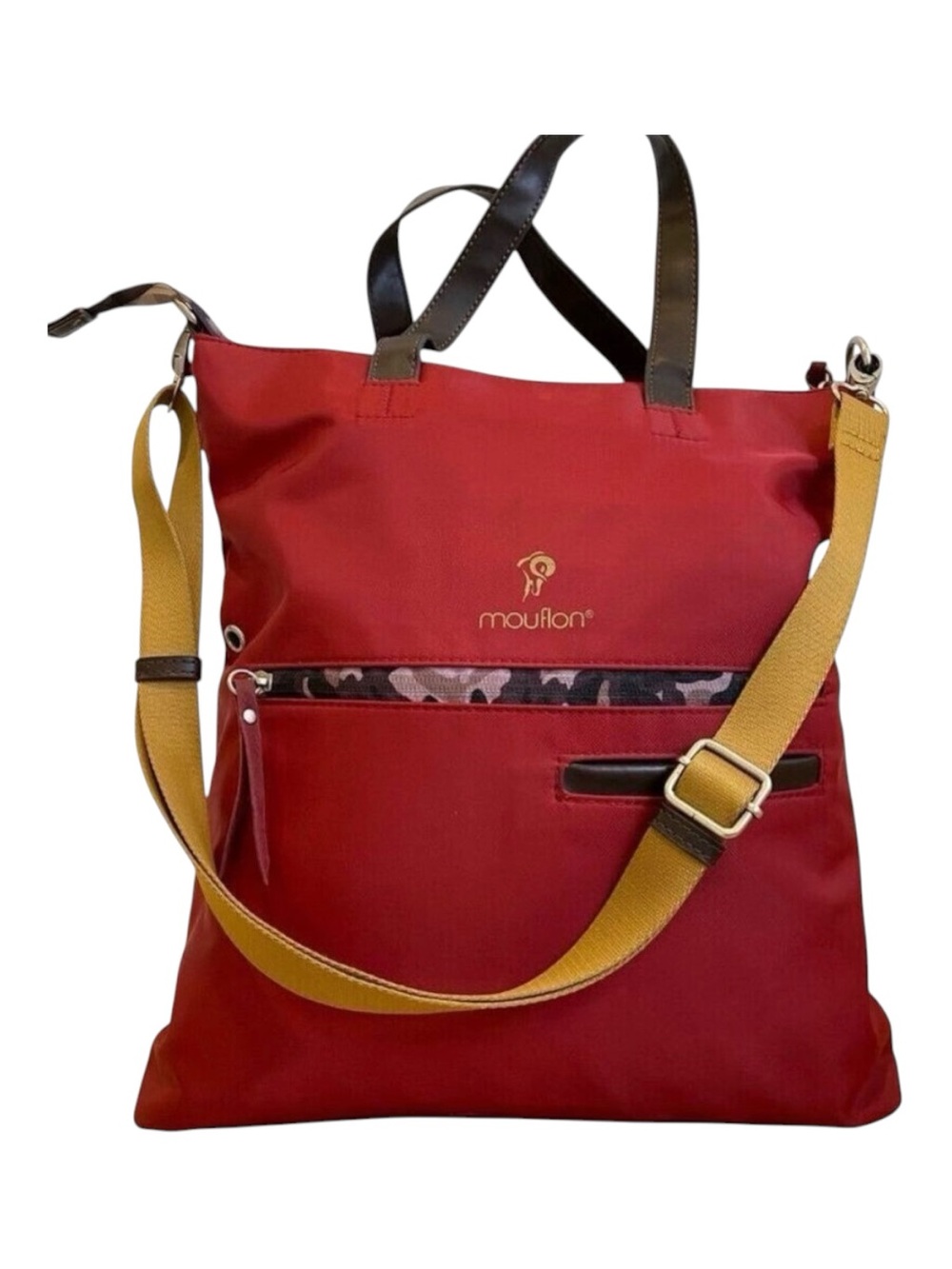 Red Mouflon Convertible Tote purse Bag With Adjustable Strap Faux Leather Handle